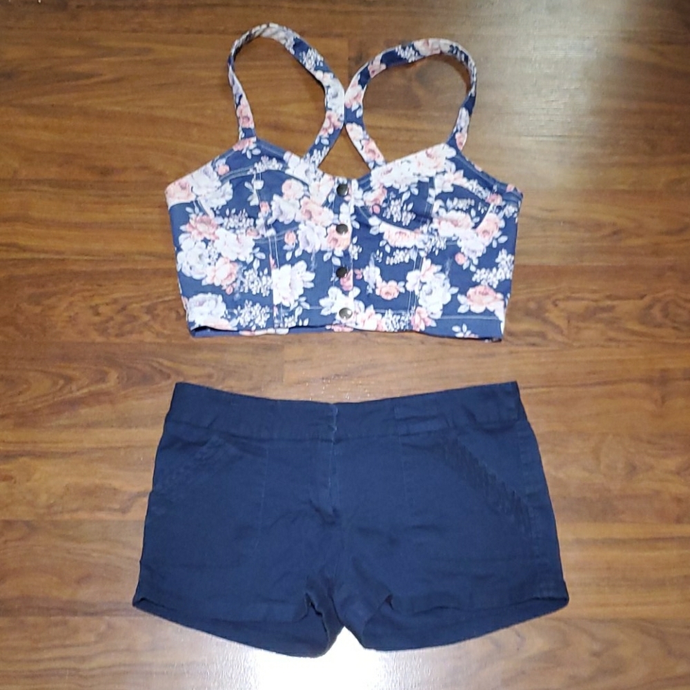 Denim floral crop top